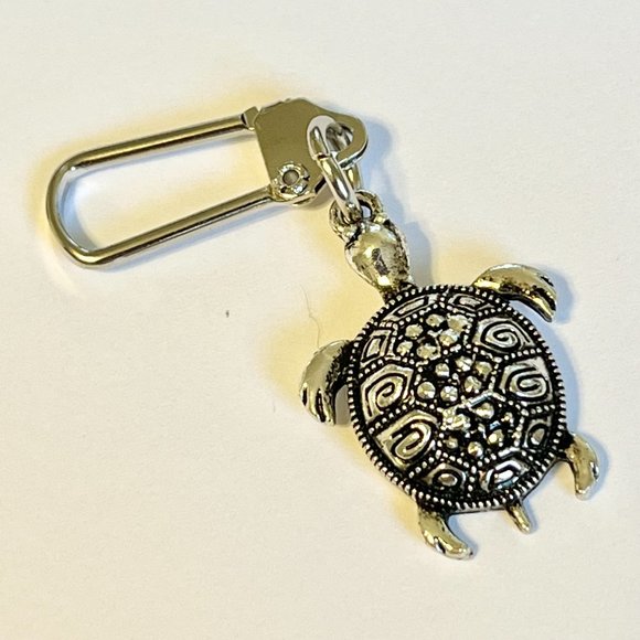 Marcasite Crystal Turtle Keychain Zipper Pull Purse Charm Backpack Silver Plated - Picture 4 of 12